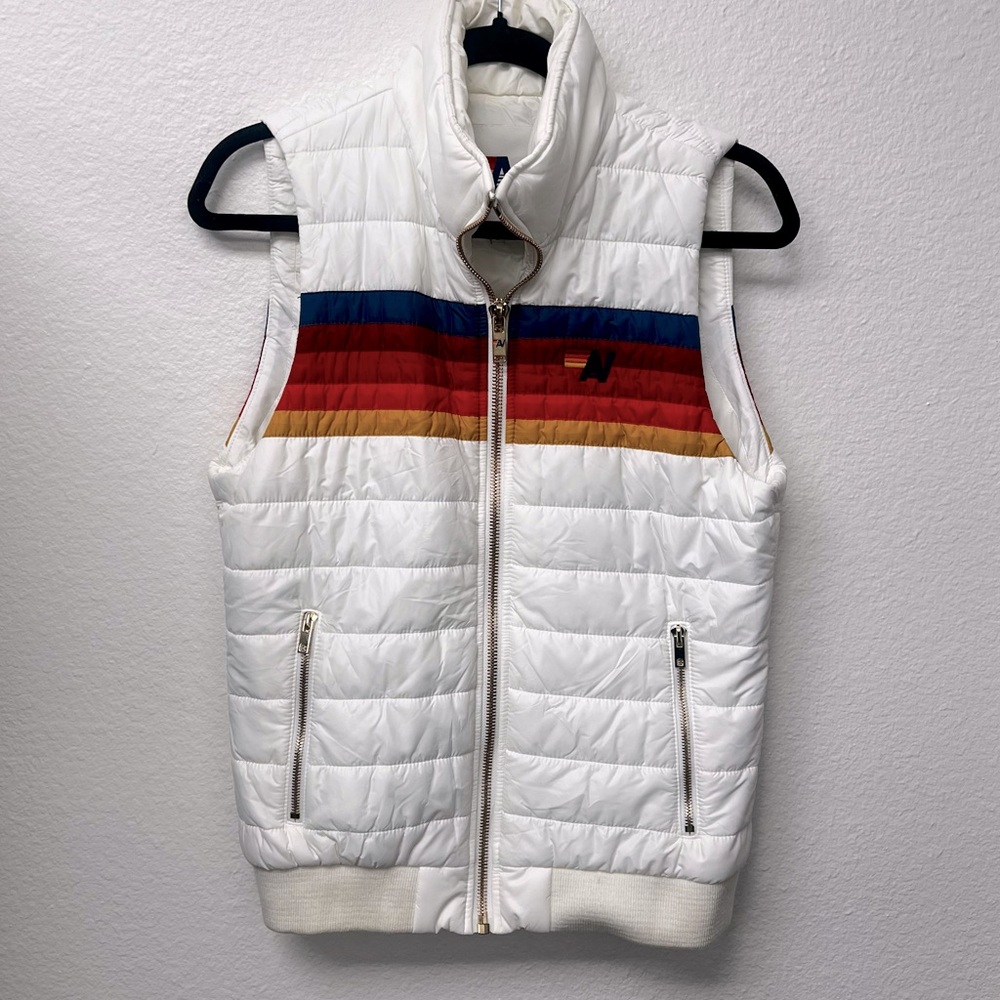 Aviator Nation White Vest with Multicolor Stripes